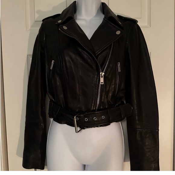Avec Les Filles Cropped Genuine Leather Cropped Moto Jacket size